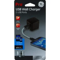 GE Pro 2-USB Wall Charger, Black