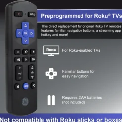 GE Roku TV Replacement Remote, Black