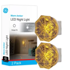 GE SleepLite Jewel Always On LED Night Light, Amber, 2 Pack