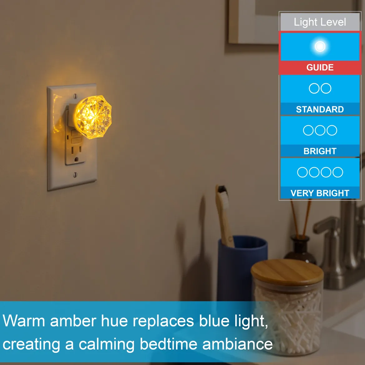 GE SleepLite Jewel Always On LED Night Light, Amber, 4 Pack