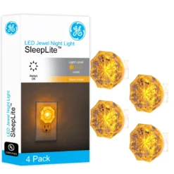 GE SleepLite Jewel Always On LED Night Light, Amber, 4 Pack