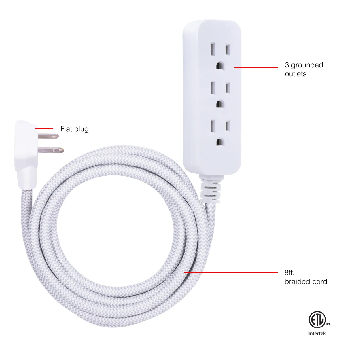 GE Surge Protector, 245J, Gray/White, 8ft.