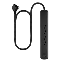GE Surge Protector Power Strip, 4 Outlets, 1 USB-C & 1 USB-A Port (12W), 490J Protection, 3FT Braided Extension Cord, Flat Plug, Black