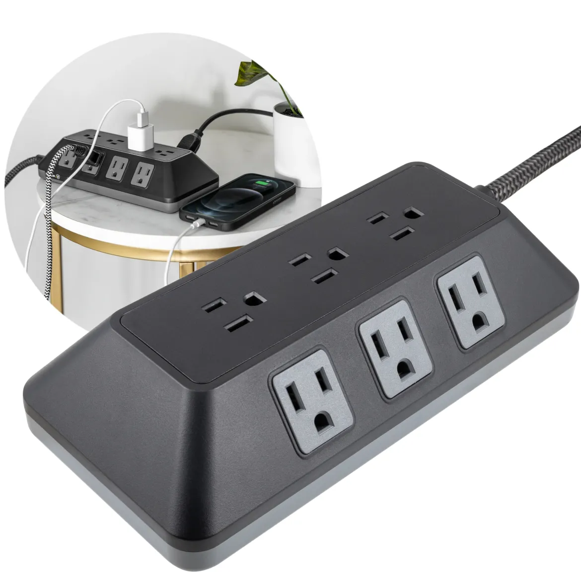 GE UltraPro ADAPT 9-Outlet Surge Protector, 2480J, 8ft. Braided Cord, Black