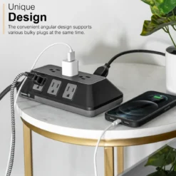 GE UltraPro ADAPT 9-Outlet Surge Protector, 2480J, 8ft. Braided Cord, Black