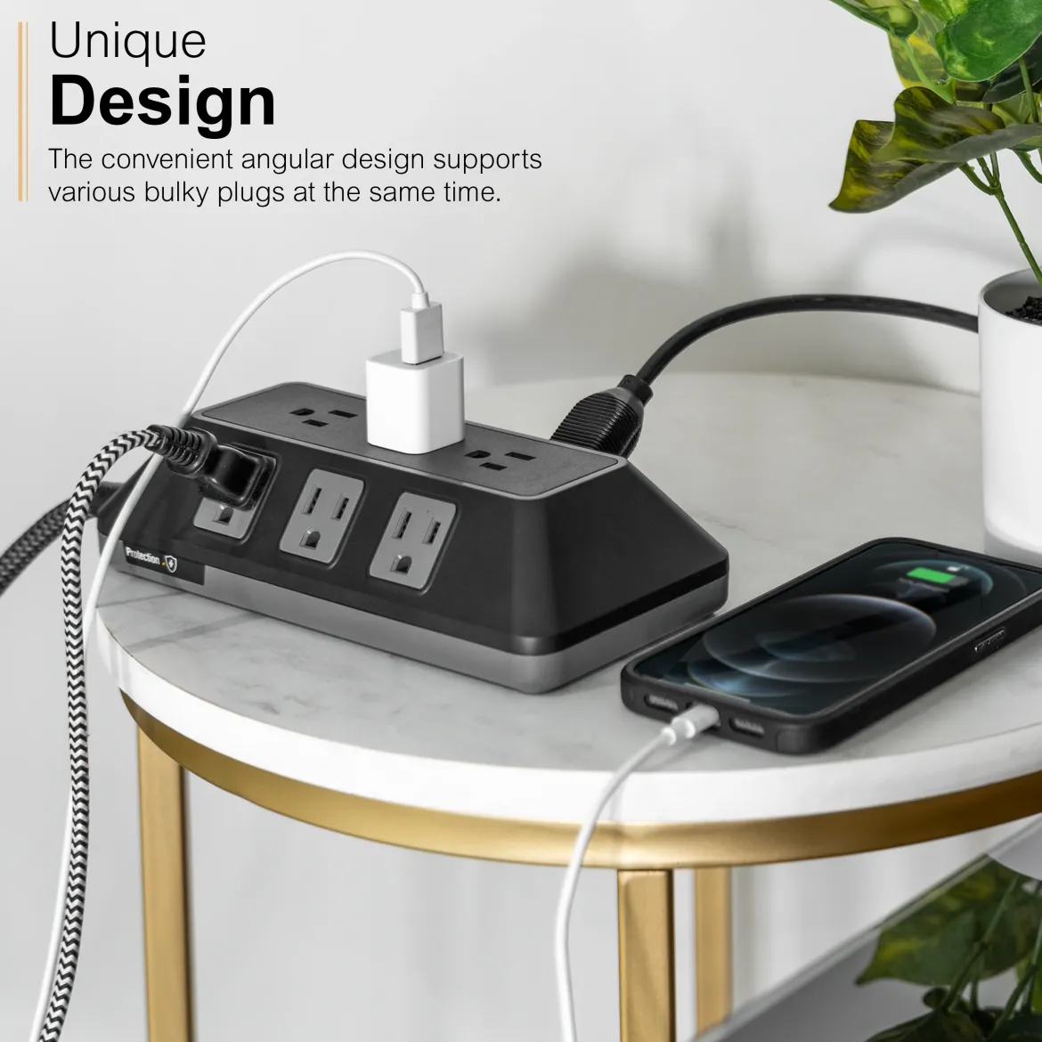 GE UltraPro ADAPT 9-Outlet Surge Protector, 2480J, 8ft. Braided Cord, Black