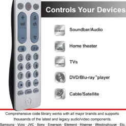 GE UltraPro 2-Device Universal Remote Control, Brushed Silver