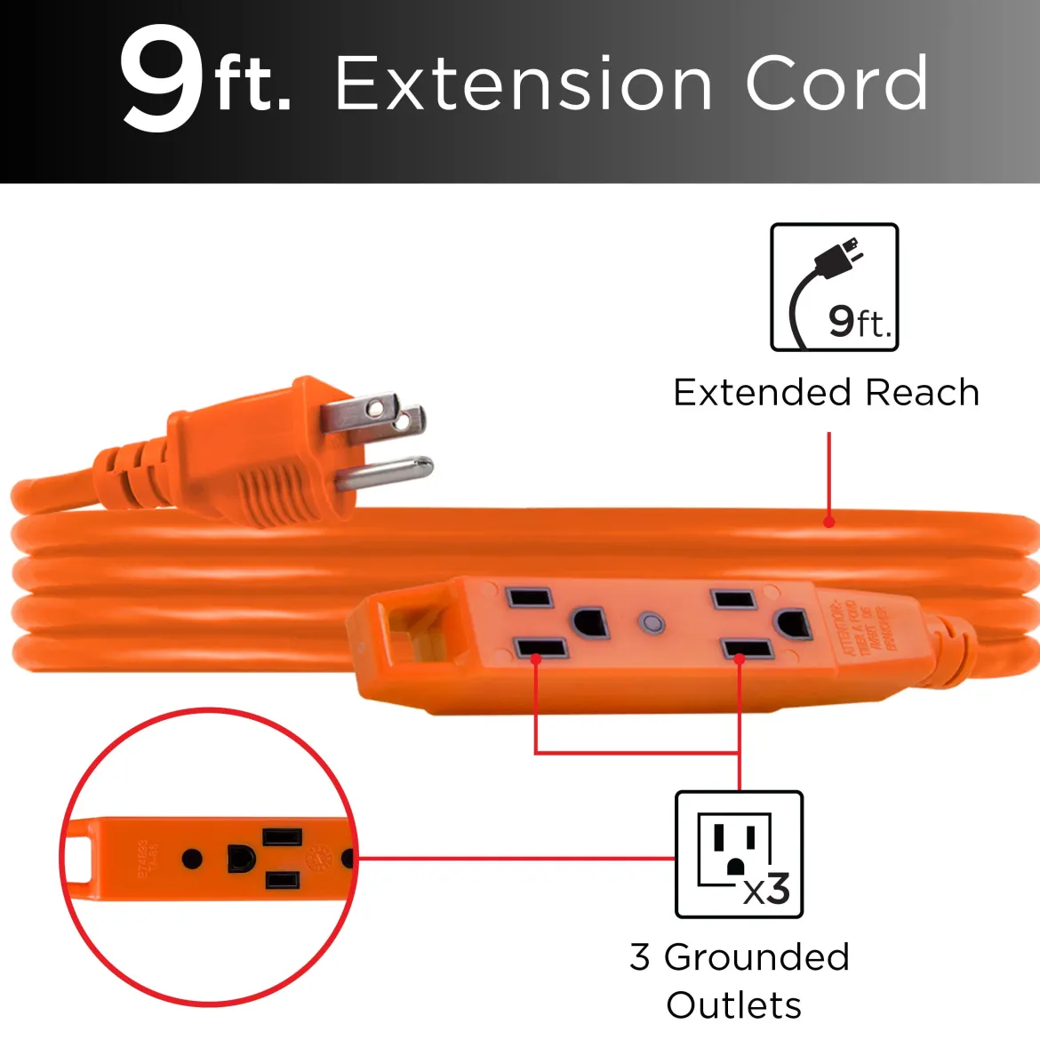 GE UltraPro 9ft. Outdoor Extension Cord, Orange