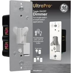 GE UltraPro On/Off Single Pole Toggle Dimmer, White