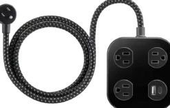 GE UltraPro 3-Outlet Surge Protector with USB, 245 Joules, 1 USB-A & 1 USB-C Port, 4ft Braided Extension Cord, Flat Plug, Black