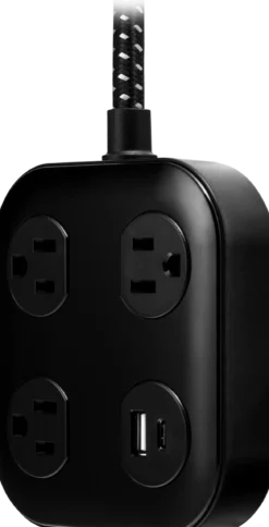 GE UltraPro 3-Outlet Surge Protector with USB, 245 Joules, 1 USB-A & 1 USB-C Port, 4ft Braided Extension Cord, Flat Plug, Black