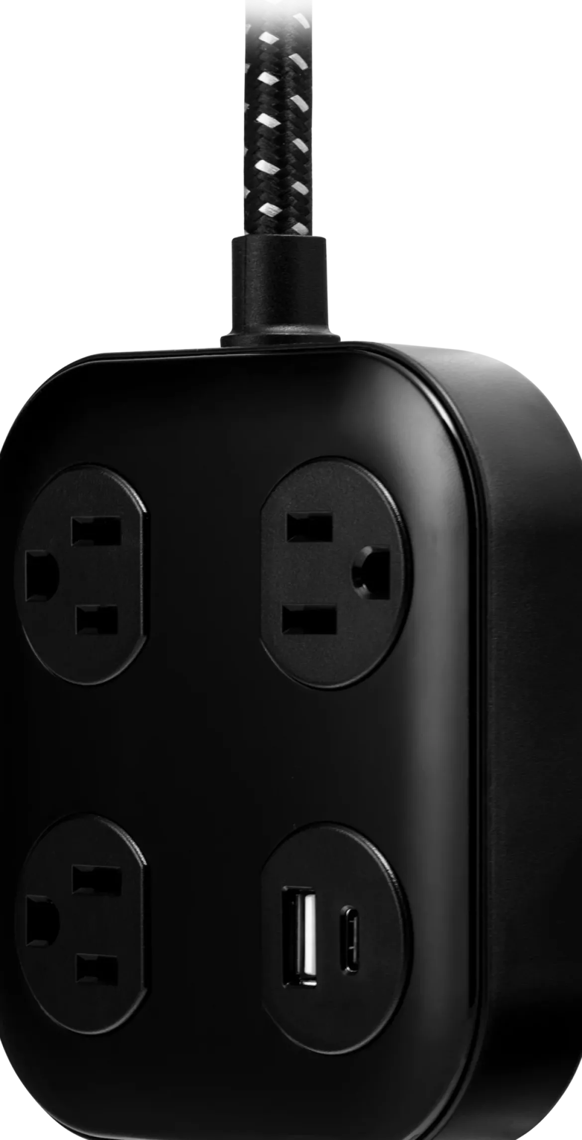 GE UltraPro 3-Outlet Surge Protector with USB, 245 Joules, 1 USB-A & 1 USB-C Port, 4ft Braided Extension Cord, Flat Plug, Black