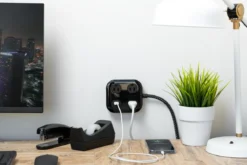 GE UltraPro 3-Outlet Surge Protector with USB, 245 Joules, 1 USB-A & 1 USB-C Port, 4ft Braided Extension Cord, Flat Plug, Black