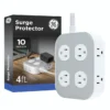 GE UltraPro 10-Outlet Surge Protector, 2100 Joules, 4ft Braided Extension Cord, Flat Plug, Gray/White