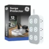 GE UltraPro 12-Outlet Surge Protector, 2100 Joules, 4ft Braided Extension Cord, Flat Plug, Gray/White