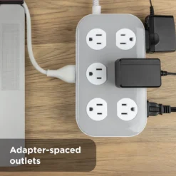 GE UltraPro 12-Outlet Surge Protector, 2100 Joules, 4ft Braided Extension Cord, Flat Plug, Gray/White