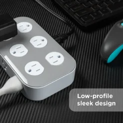GE UltraPro 12-Outlet Surge Protector, 2100 Joules, 4ft Braided Extension Cord, Flat Plug, Gray/White