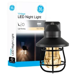 GE Vintage Cage Frame Light Sensing LED Night Light, Black