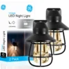 GE Vintage Cage Frame Light Sensing LED Night Light, Black, 2 Pack