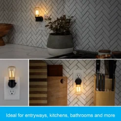 GE Vintage Light Sensing LED Night Light, 2 Pack, Black