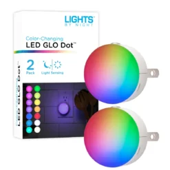Lights By Night Color Changing GLO Dot Light Sensing LED Night Light, 2 Pack, White