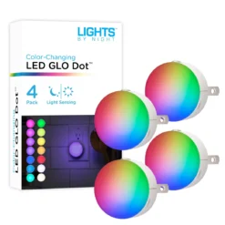 Lights By Night Color Changing GLO Dot Light Sensing LED Night Light, 4 Pack, White