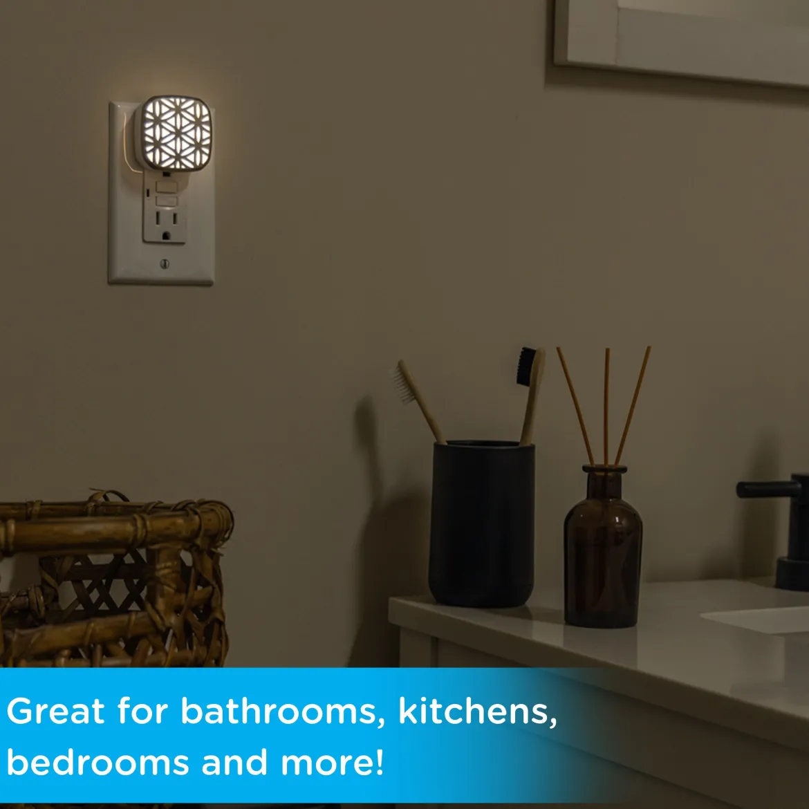 Lights by Night Light Sensing LED Night Light, 2 Pack, Brushed Nickel