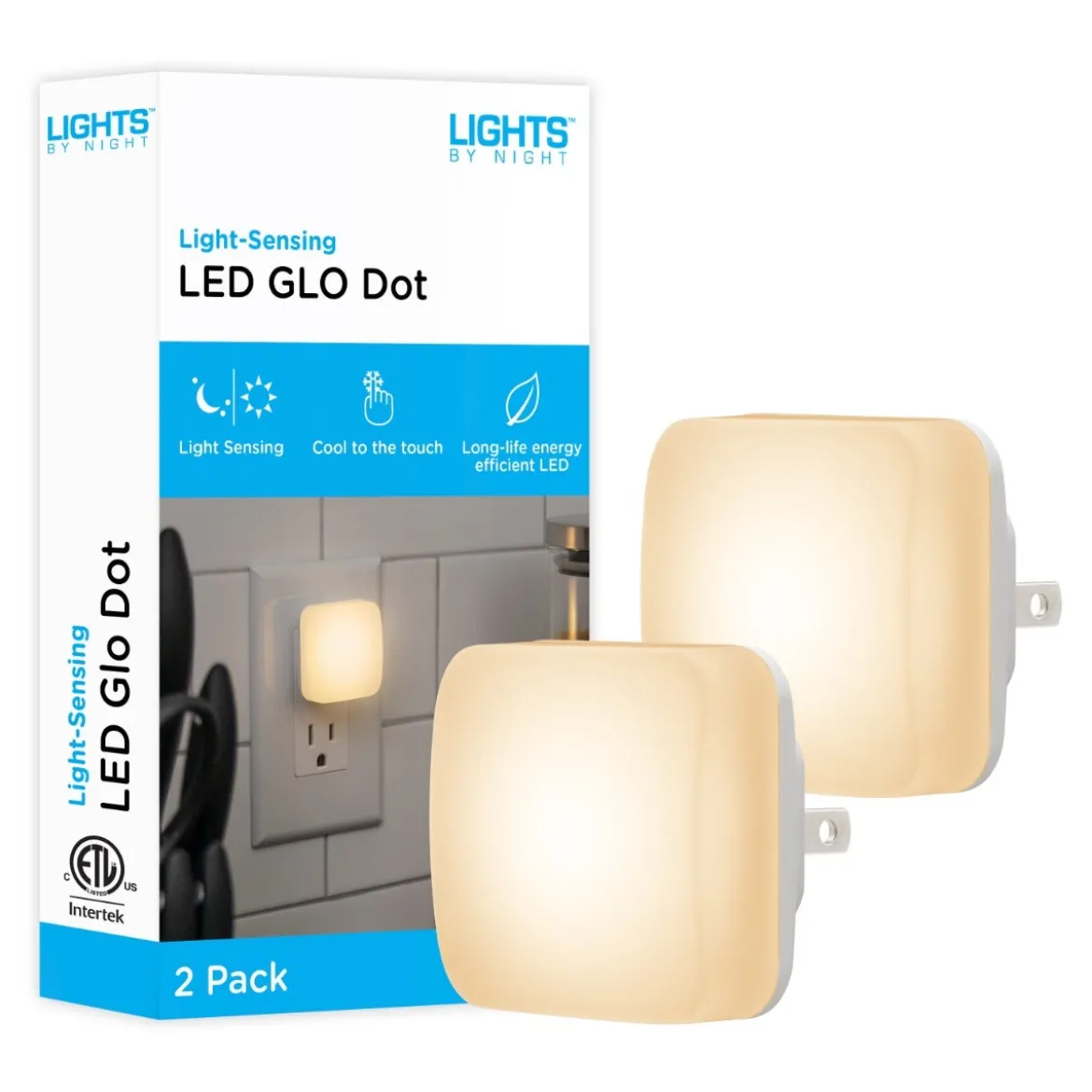 Lights by Night Square GLO Dot LED Night Light, White, 2 Pack