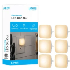 Lights by Night Square GLO Dot LED Night Light, White, 6 Pack