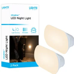 Lights by Night UltraBrite Light Sensing LED Dimmable Mini Night Light, 2 Pack