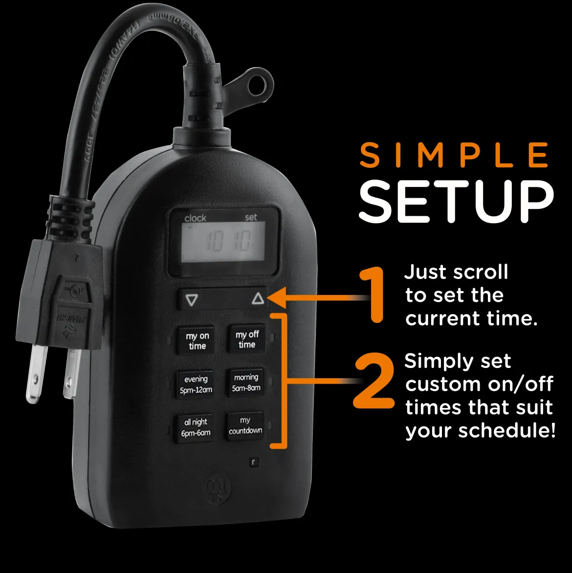 myTouchSmart Indoor/Outdoor Plug-In Simple Digital Timer, Black