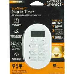 myTouchSmart Indoor Plug-In SunSmart Digital Timer, White