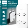 Philips All-in-One 4 Grounded plus 4 Polarized Outlet Surge Tap, 2-USB-C, 1-USB-A, 15W, 1140J, white/gray