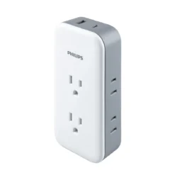 Philips All-in-One Surge Tap with USB, 2 Grounded & 4 Polarized Outlets, 1 USB-C & 1 USB-A Port, 490 Joules, White/Gray