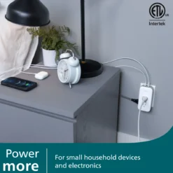 Philips All-in-One Surge Tap with USB, 2 Grounded & 4 Polarized Outlets, 1 USB-C & 1 USB-A Port, 490 Joules, White/Gray