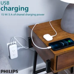 Philips All-in-One Surge Tap with USB, 2 Grounded & 4 Polarized Outlets, 1 USB-C & 1 USB-A Port, 490 Joules, White/Gray