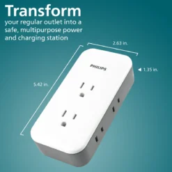 Philips All-in-One Surge Tap with USB, 2 Grounded & 4 Polarized Outlets, 1 USB-C & 1 USB-A Port, 490 Joules, White/Gray