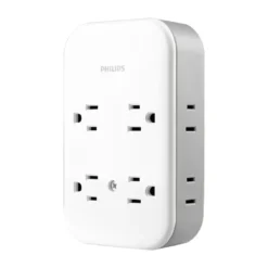 Philips All-in-One Surge Tap with USB, 4 Grounded & 4 Polarized Outlets, 2 USB-C & 1 USB-A Ports, 15W Shared, 1140 Joules, ETL Certified, White/Gray