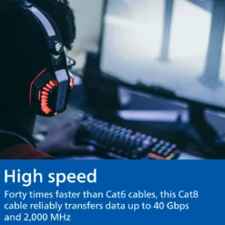 Philips Cat8 Streaming Internet Cable, Gray, 5ft.