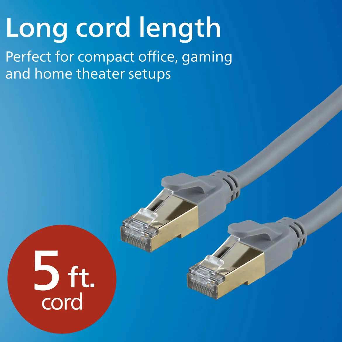 Philips Cat8 Streaming Internet Cable, Gray, 5ft.