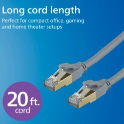 Philips Cat8 Streaming Internet Cable, Gray, 20ft.