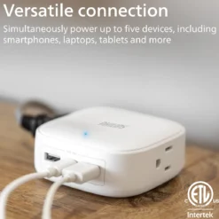 Philips Desktop Charging Hub, 2 outlets, 2 USB-A, 1 USB-C, 5ft. Braided Cord, White