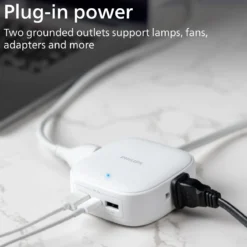 Philips Desktop Charging Hub, 2 outlets, 2 USB-A, 1 USB-C, 5ft. Braided Cord, White