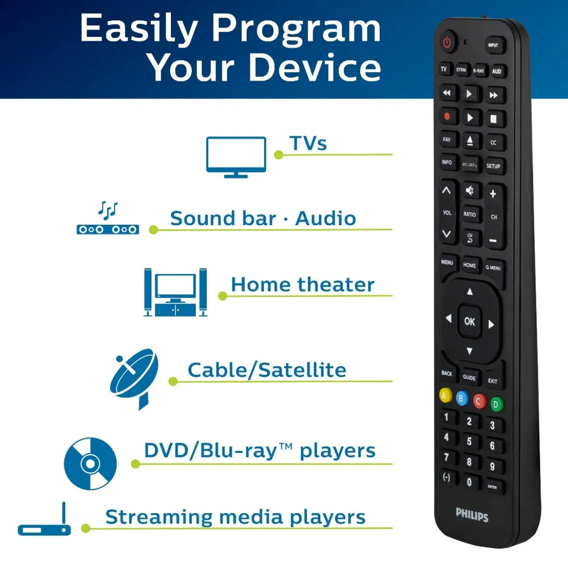 Philips 4-Device LG Replacement Remote, Black