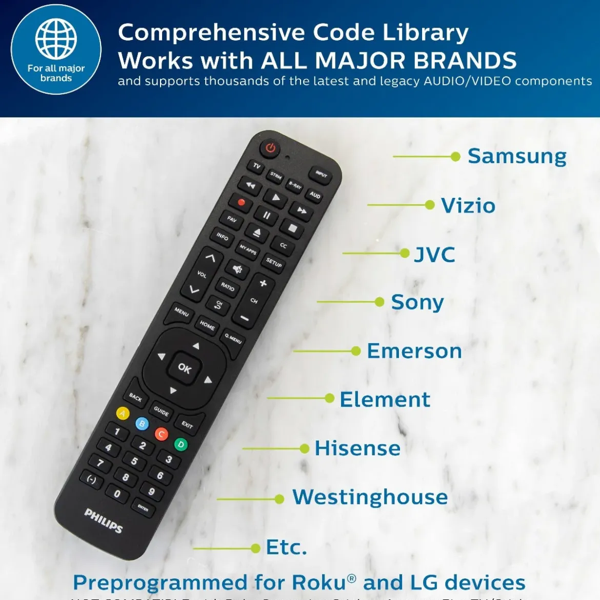 Philips 4-Device LG Replacement Remote, Black