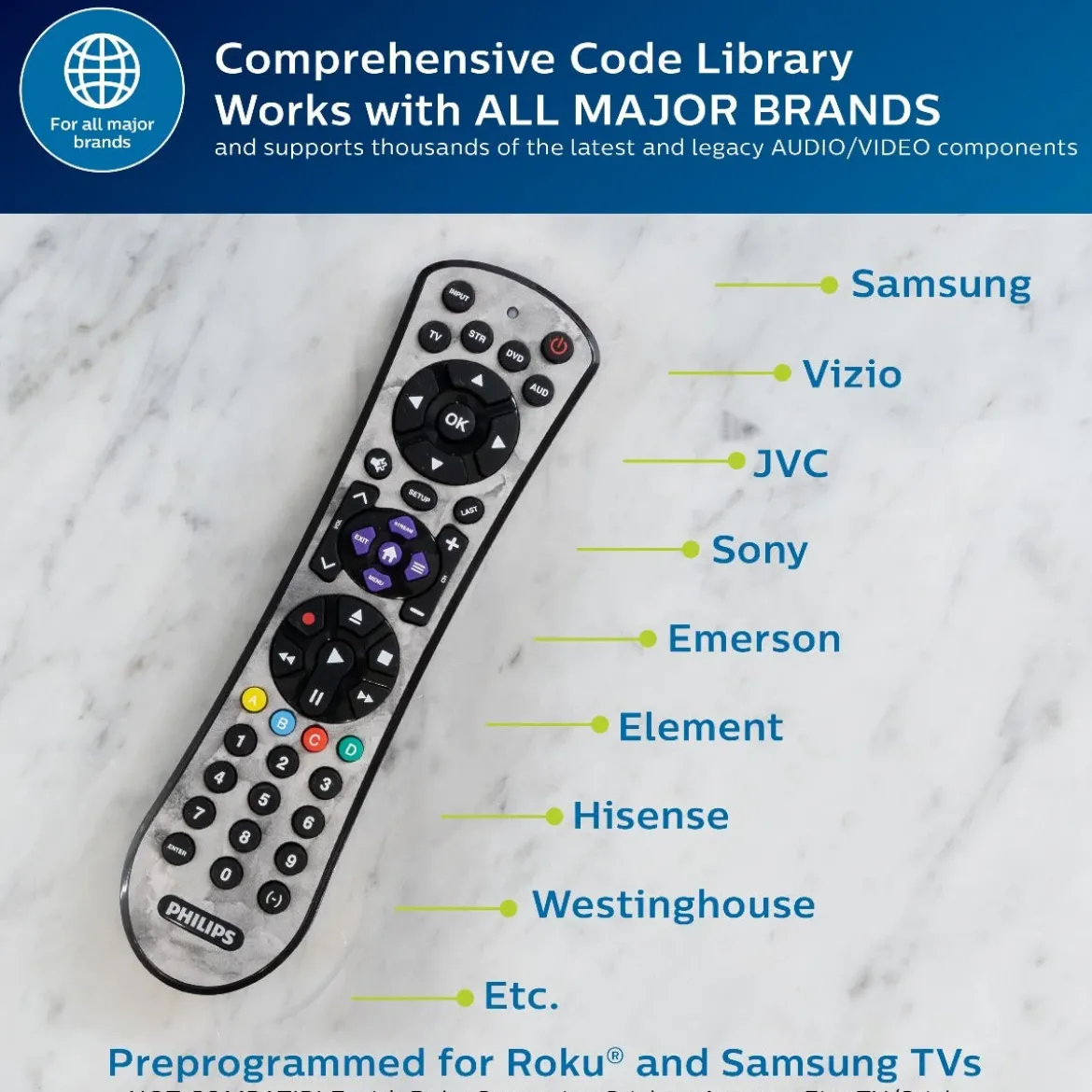 Philips 4-Device Soft Touch Universal Remote, Marble