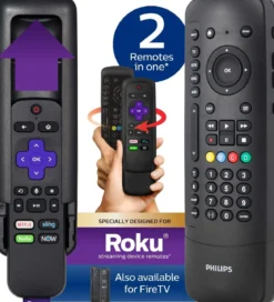 Philips 4-Device Universal Companion Remote for Roku with Flip and Slide Cradle, Black