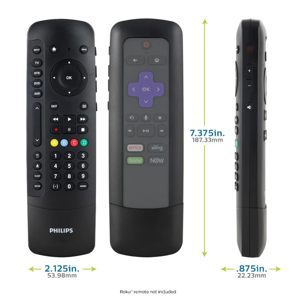Philips 4-Device Universal Companion Remote for Roku with Flip and Slide Cradle, Black