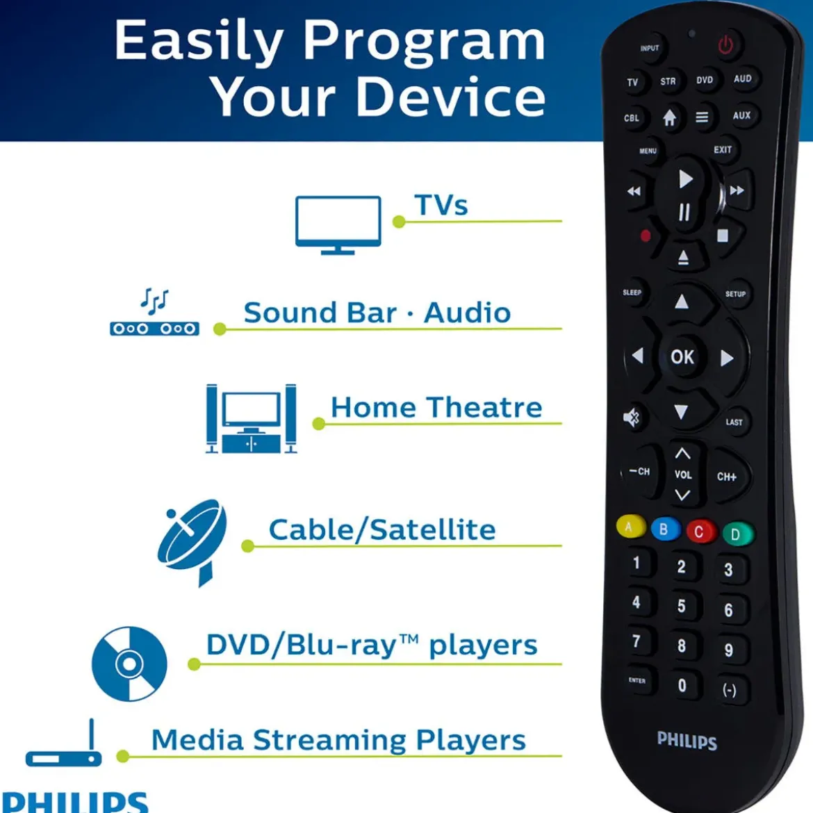Philips 6-Device Universal Remote, Black