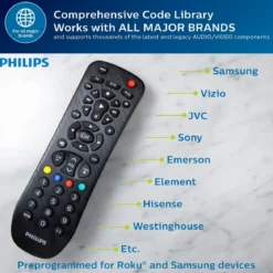 Philips 3-Device Universal Remote, Brushed Black